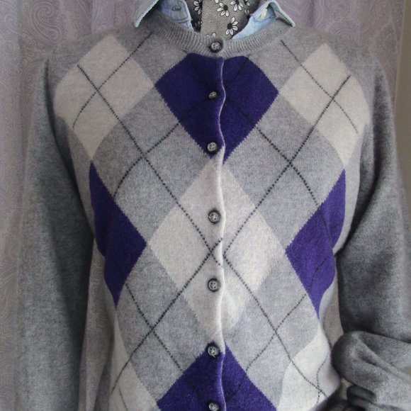 Apt. 9 Sweaters - Apt 9 100% Cashmere Purple Argyle Cardigan Sweater